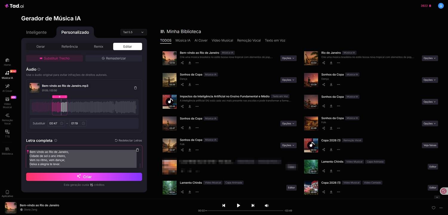 Ajustar música ou modificar letras