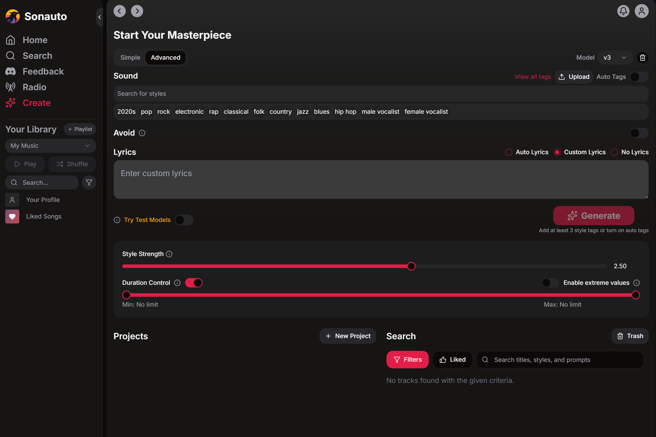 Advanced Music Settings