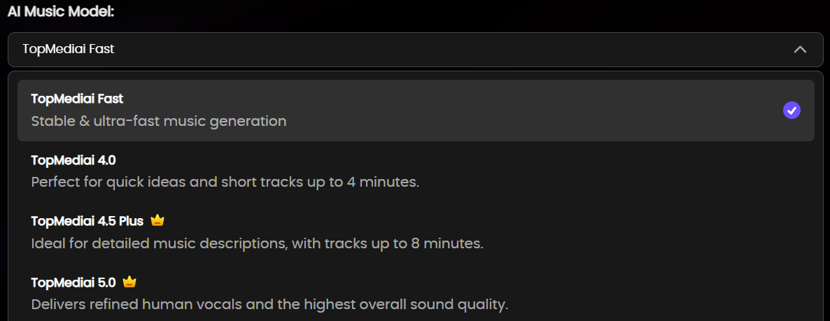 TopMediai AI music model