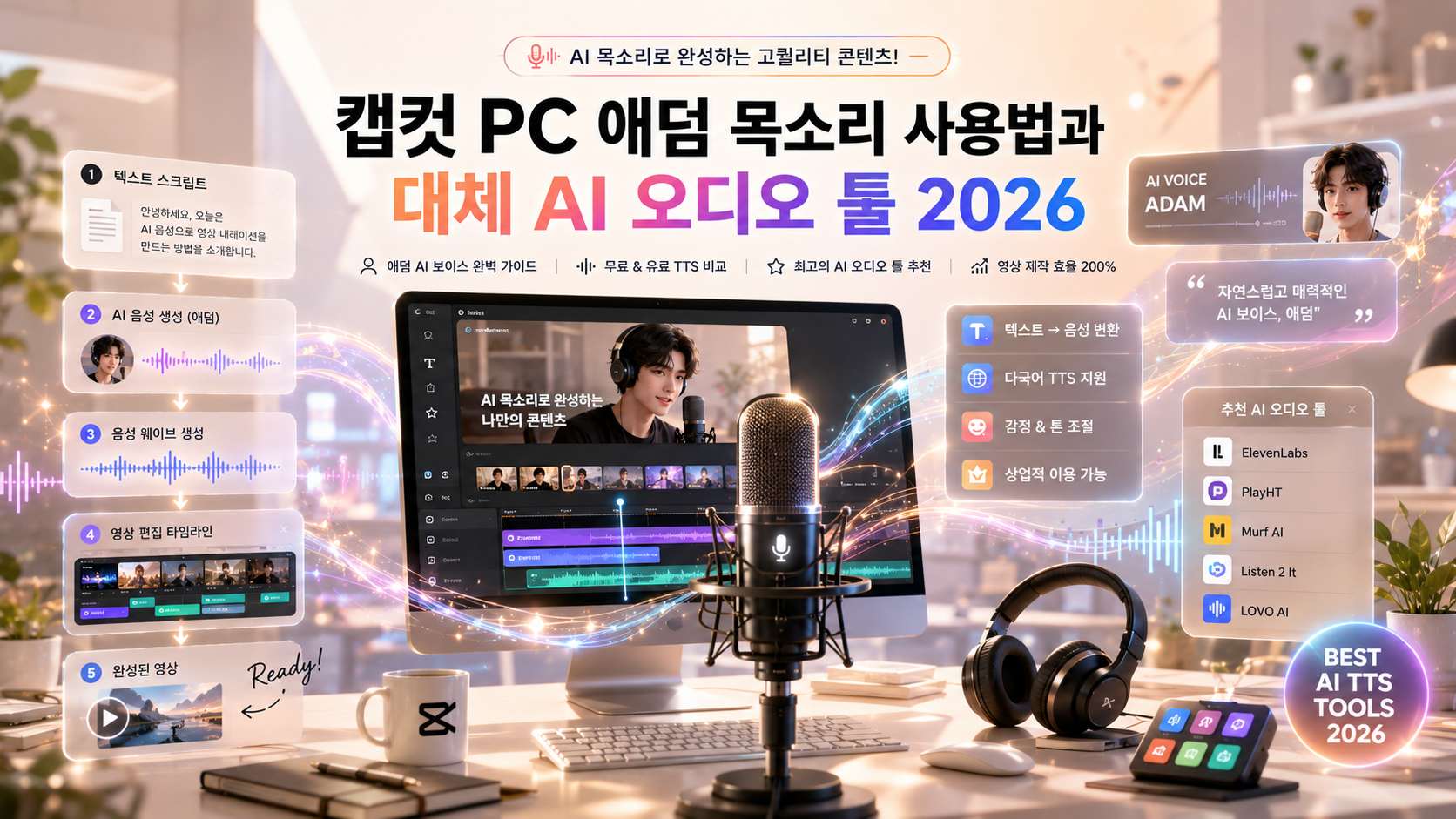 캡컷 PC 애덤 목소리 사용법과 대체 AI 오디오 툴 2026
