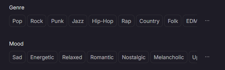 Genre and Mood options