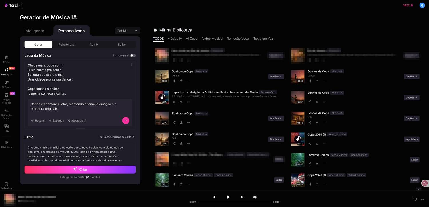 Digitar letras da música