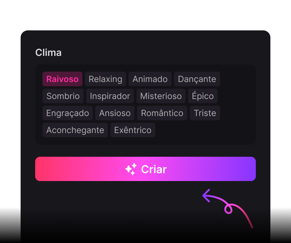 Clique em "Criar", a ferramenta gerará uma música completa em uns segundos.