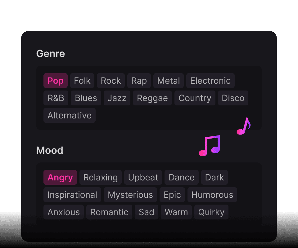 Select the genre and mood that best aligns with your creative vision. This step is optional but can help refine the final composition.